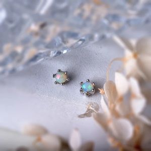 Real Natural Ethiopia Opal Ear Studs - Rainbows Opal Sterling Silver Earrings